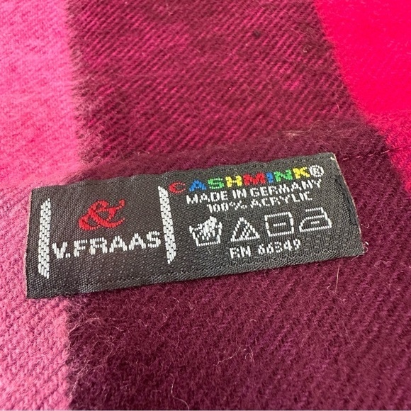 V.FRASS Cashmink Pink Purple Plaid Fringe Scarf - Picture 3 of 5